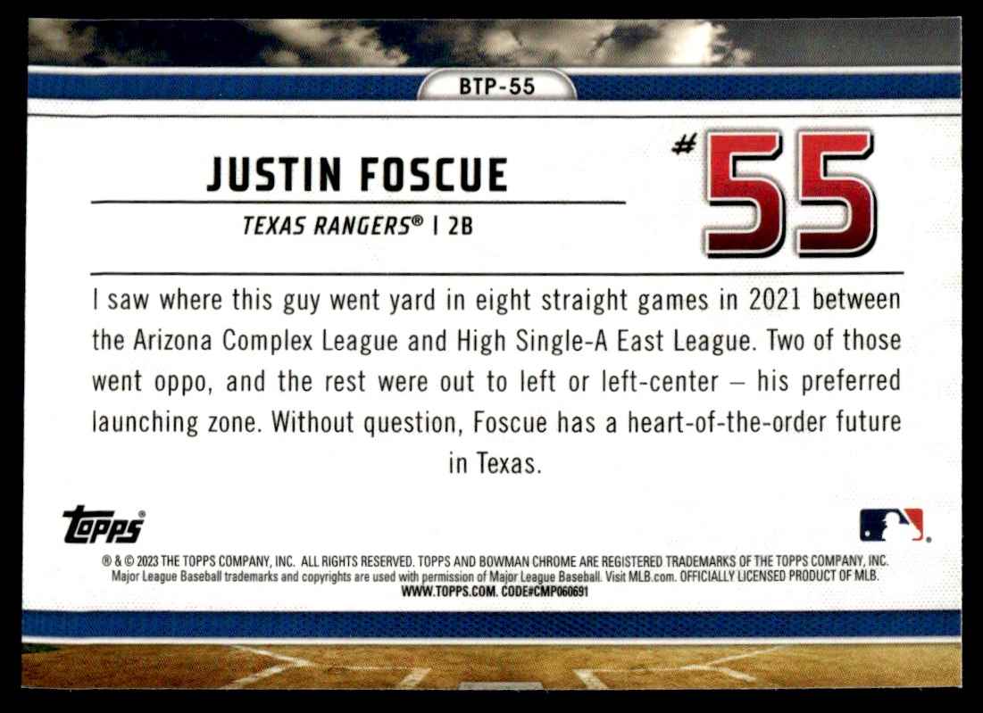 2023 Bowman Scouts’ Top 100 Justin Foscue #BTP-55 card back image