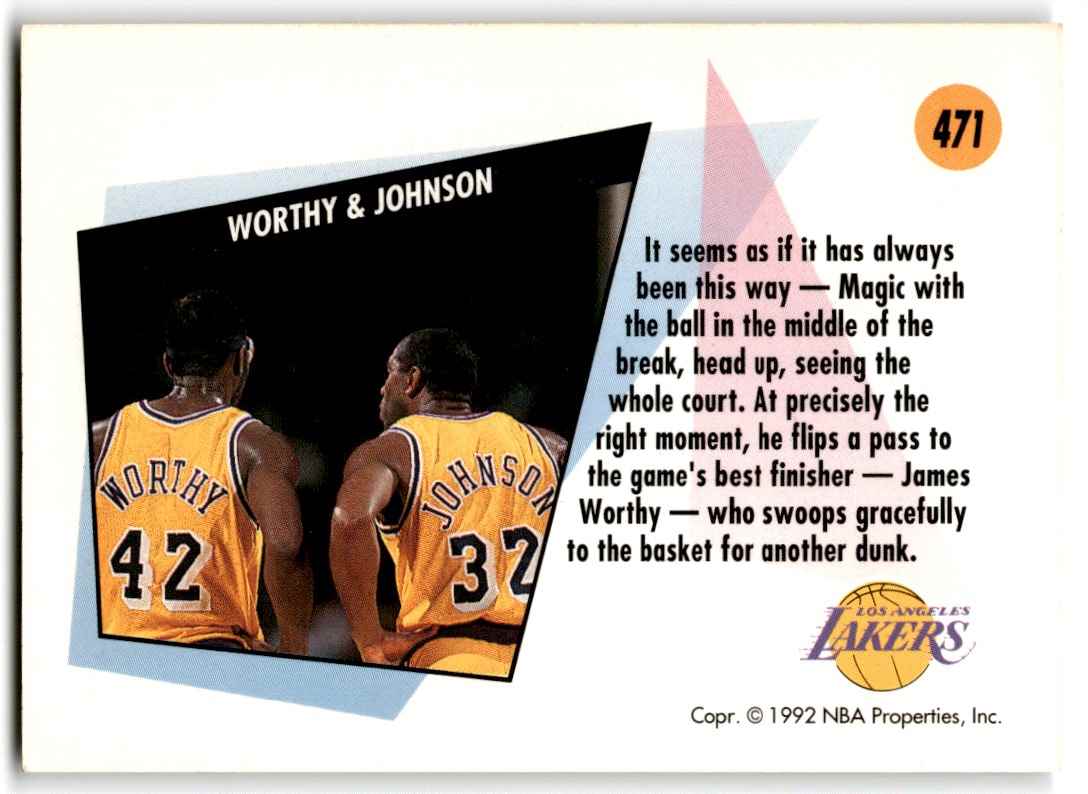 1991-92 SkyBox Magic Johnson/James Worthy #471 card back image