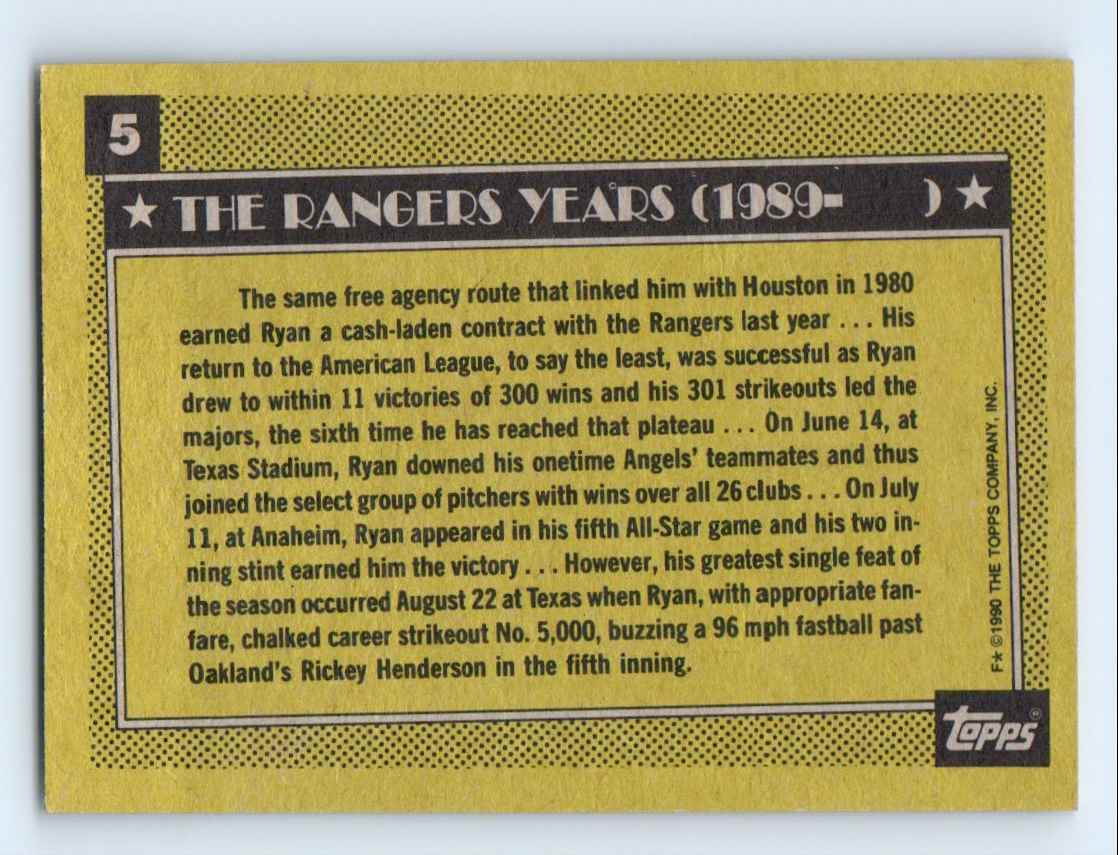 1990 Topps Nolan Ryan #5 card back image