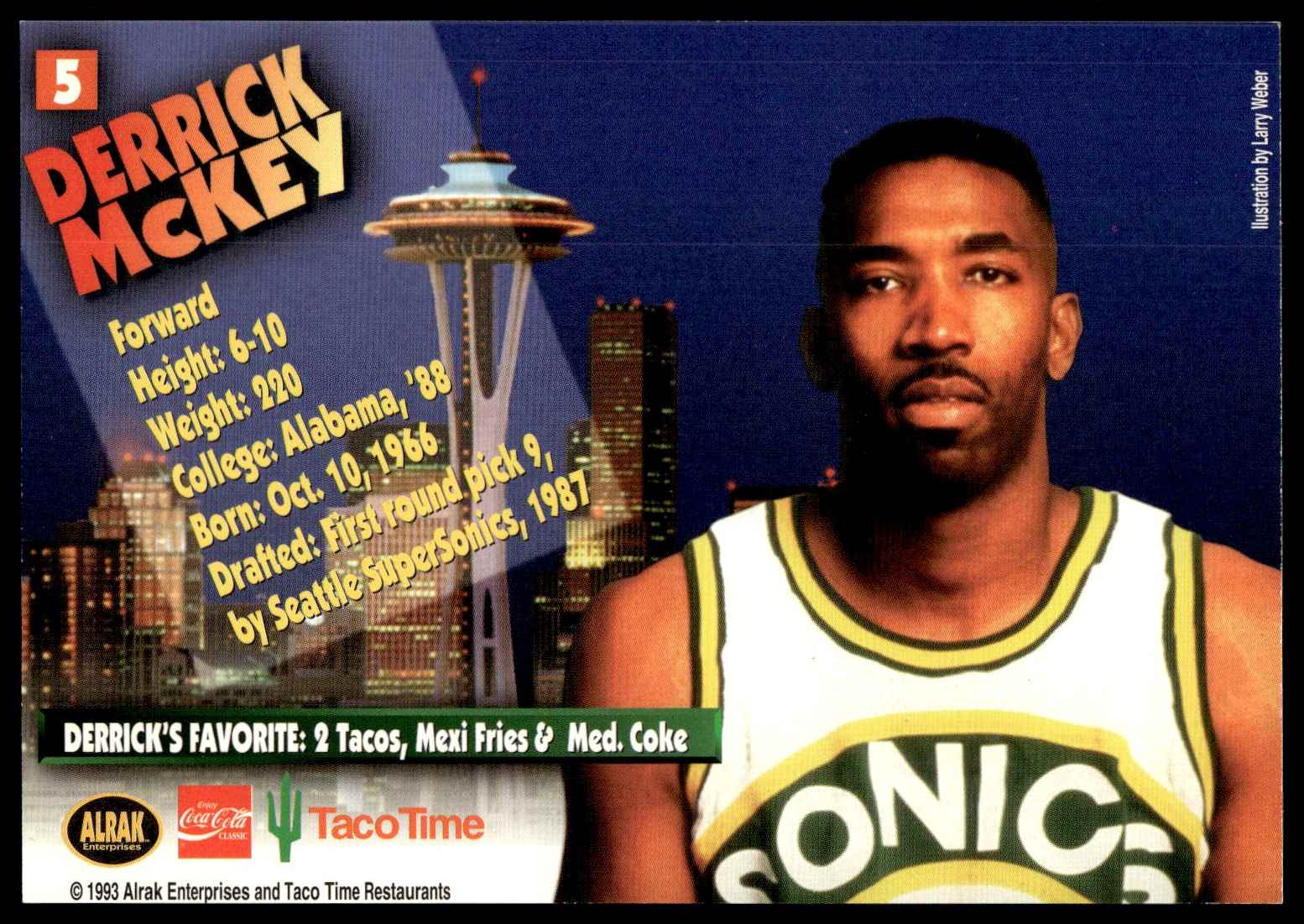 1993-94 Vintage Taco Time Alrak Jumbo Derrick McKey #5 card back image
