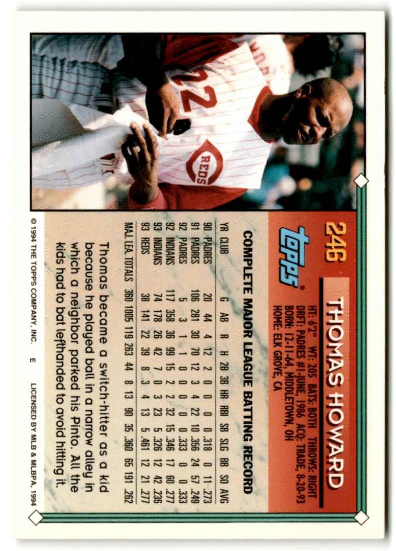 1994 Topps Gold Thomas Howard #246 card back image