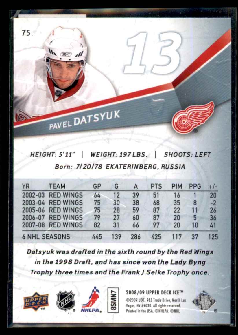 2008-09 Upper Deck Ice Pavel Datsyuk #75 card back image