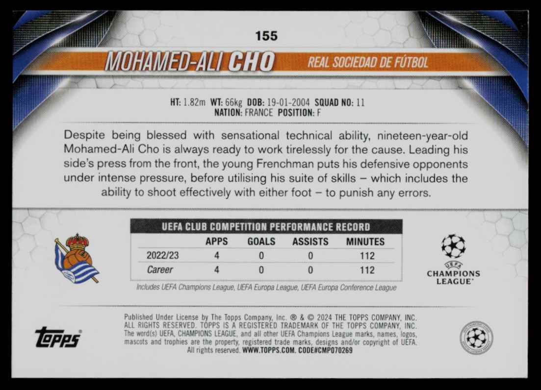 2023 Topps UEFA Club Competitions Starball Foil Mohamed-Ali Cho #155 card back image