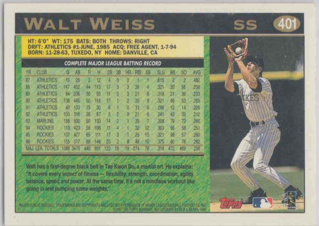 1997 Topps Walt Weiss #401 card back image