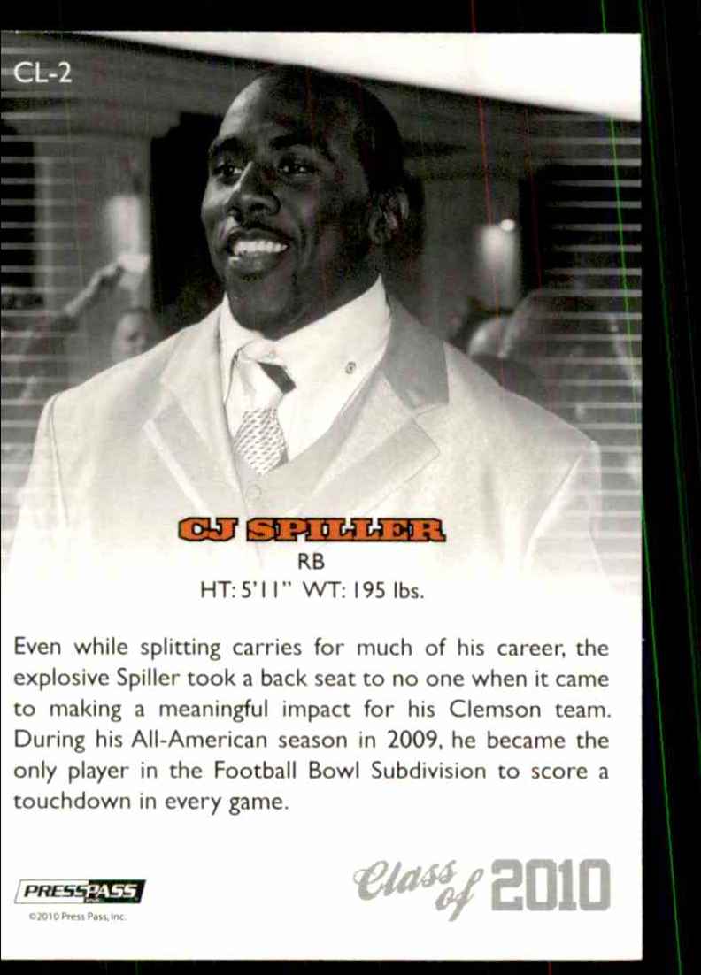 2010 Press Pass Pe Class Of 2010 C.J. Spiller #CL2 card back image