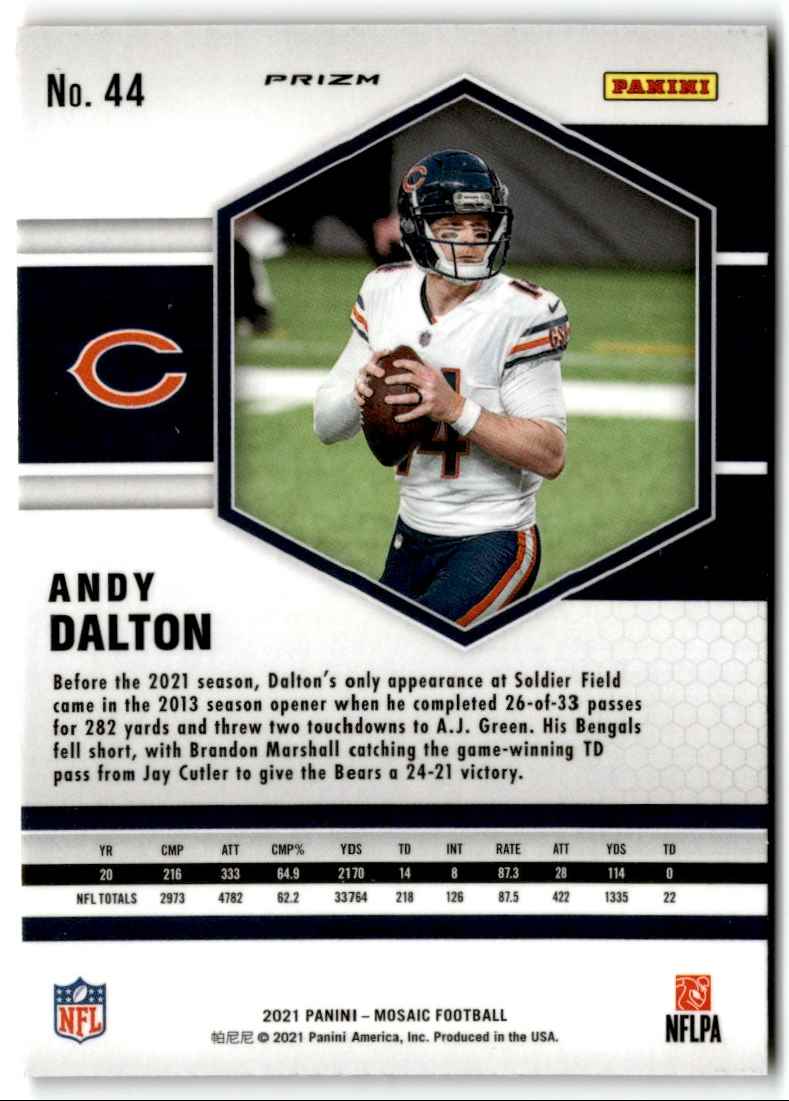 2021 Mosaic Orange Reactive Andy Dalton #44 card back image