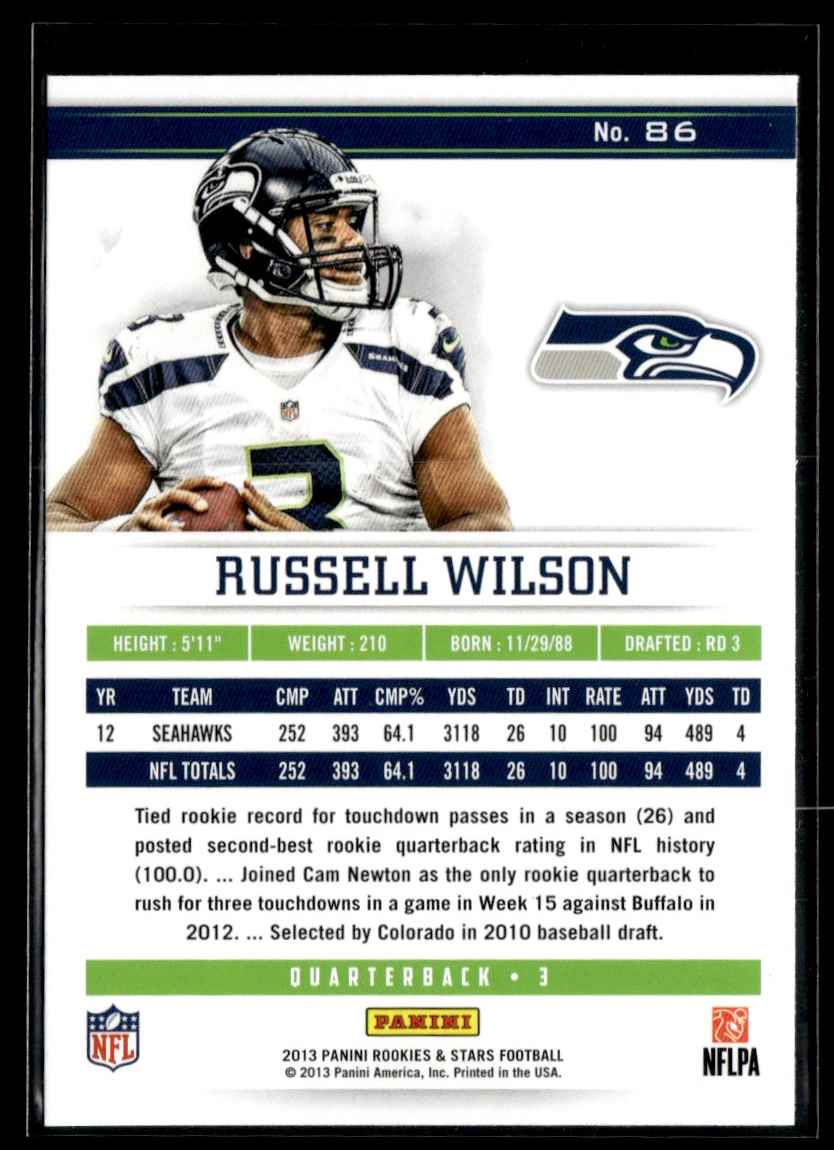 2013 Panini Rookie & Stars Russell Wilson #86 card back image
