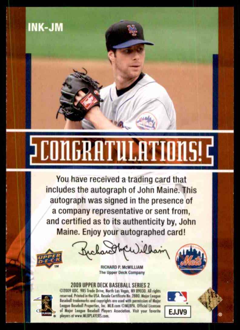 2009 Upper Deck Inkredible John Maine #JM card back image