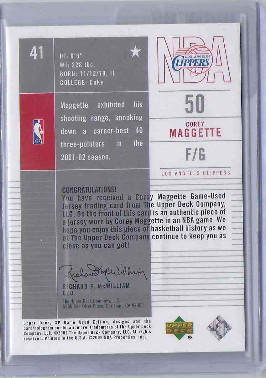 2002-03 SP Game Used Corey Maggette JSY #41 card back image