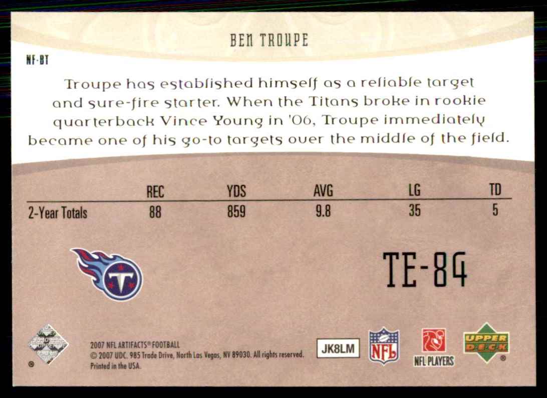 2007 Upper Deck Artifacts NFL Facts Ben Troupe #NFBT card back image