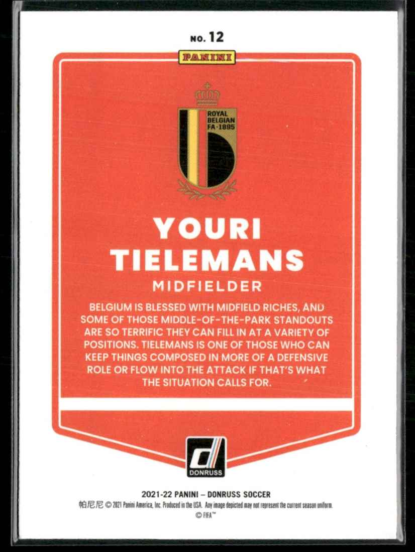 2021 Donruss Holo Orange Laser Youri Tielemans #12 card back image