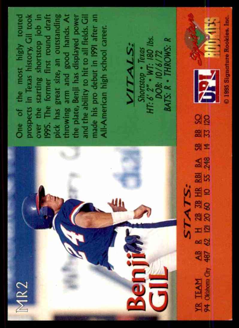1995 Signature Rookies Major Rookies Benji Gil #MR2 card back image