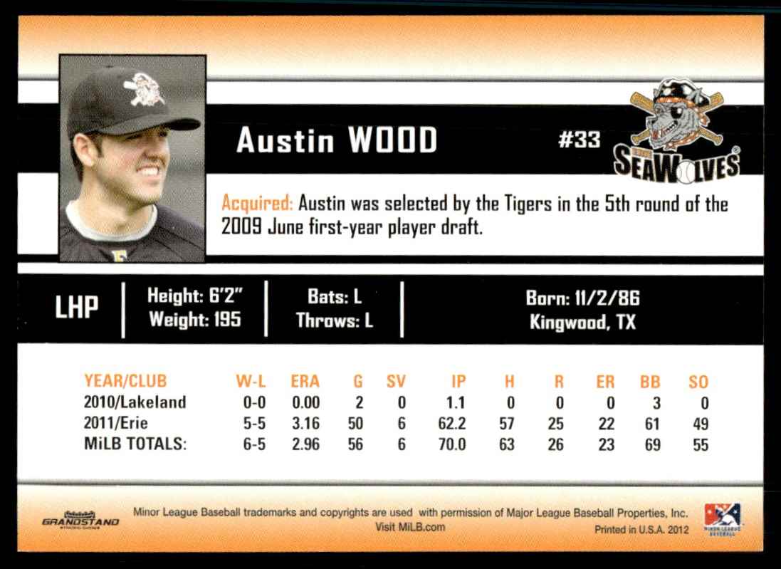 2012 MiLB Austin Wood card back image