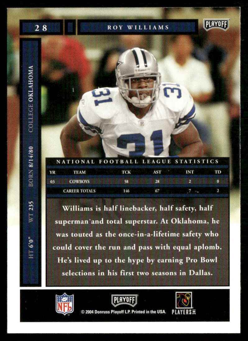 2004 Playoff Honors Roy Williams #28 card back image