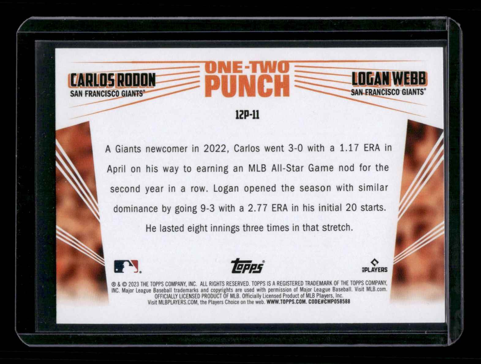 2023 Topps Carlos Rodon / Logan Webb #12P-11 card back image