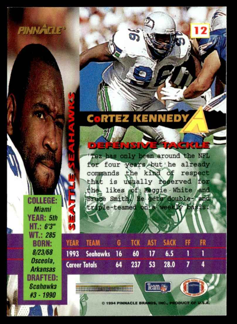 1994 Pinnacle Canton Bound Cortez Kennedy #12 card back image