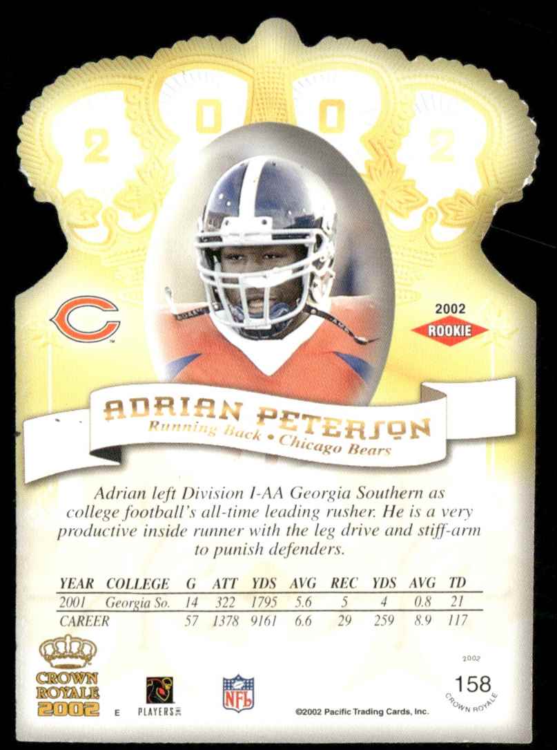 2002 Pacific Crown Royale Adrian Peterson #158 card back image