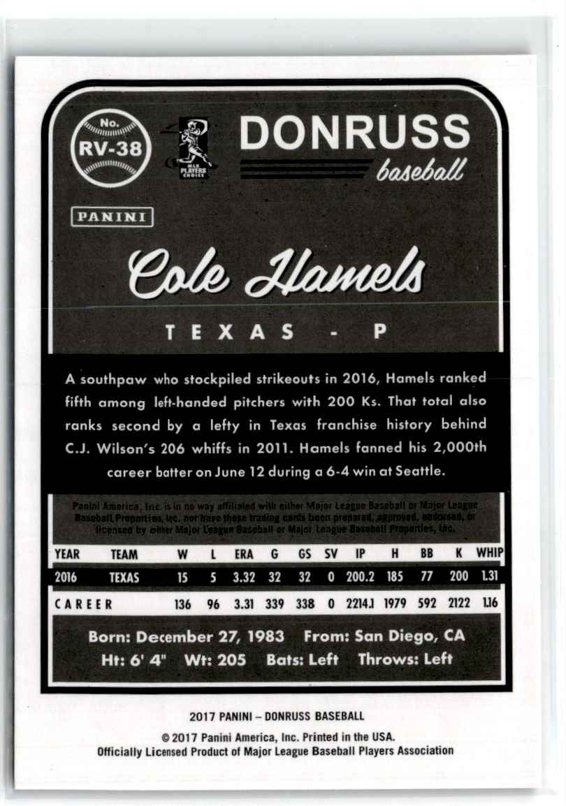 2017 Donruss GRAY Cole Hamels #RV-38 card back image