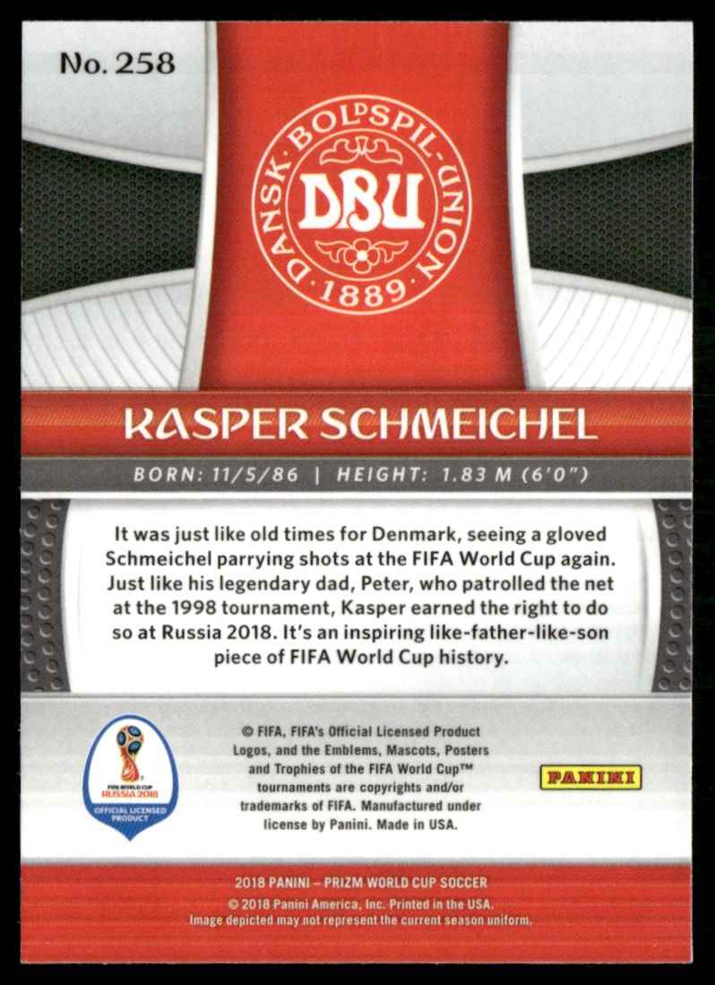 2018 Panini Prizm World Cup Kasper Schmeichel #258 card back image