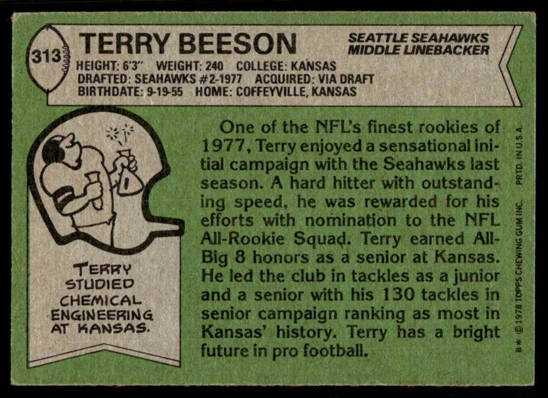 1978 Topps Terry Beeson #313 card back image