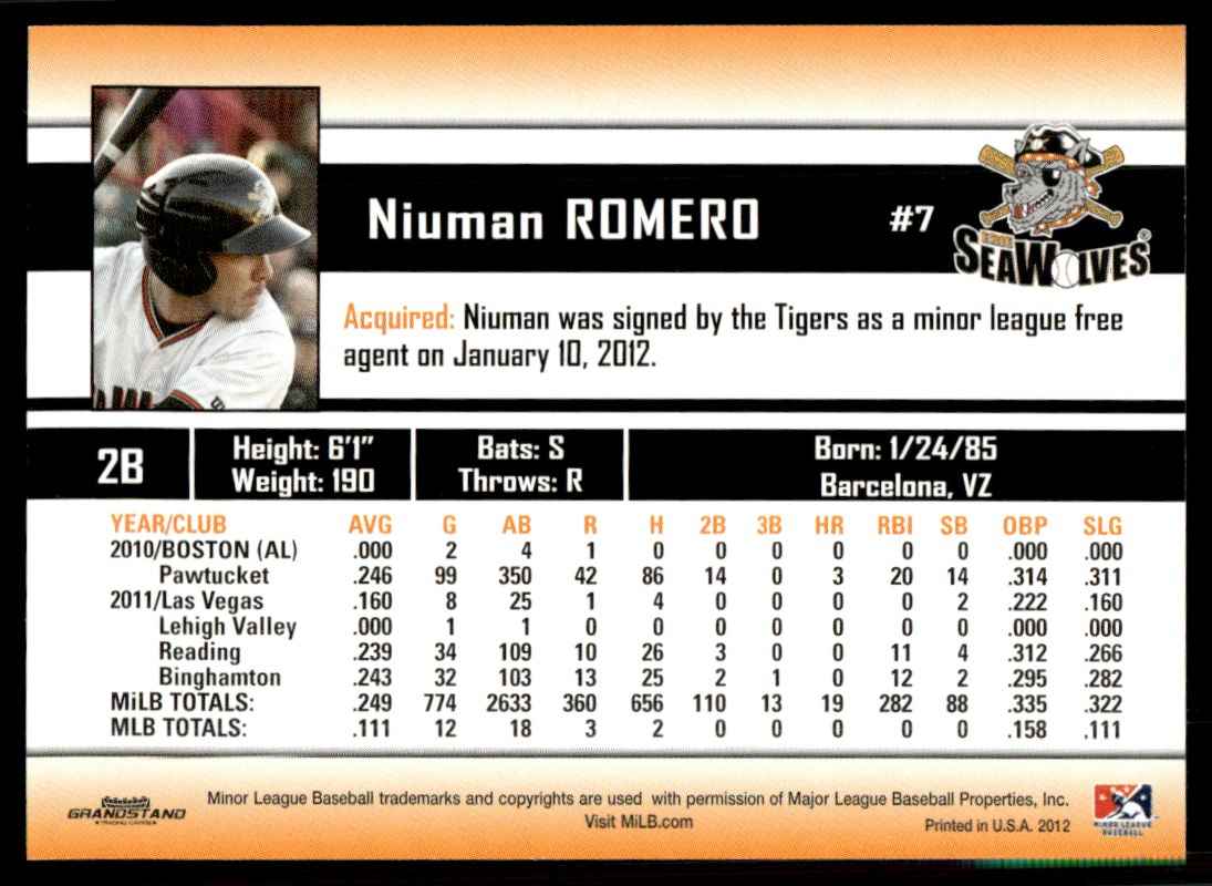 2012 MiLB Nieman Romero card back image