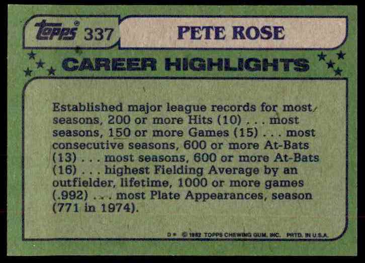 1982 Topps Pete Rose All-Star #337 card back image