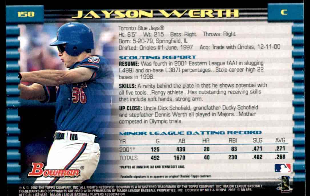 2002 Bowman Bowman Jayson Werth #158 card back image