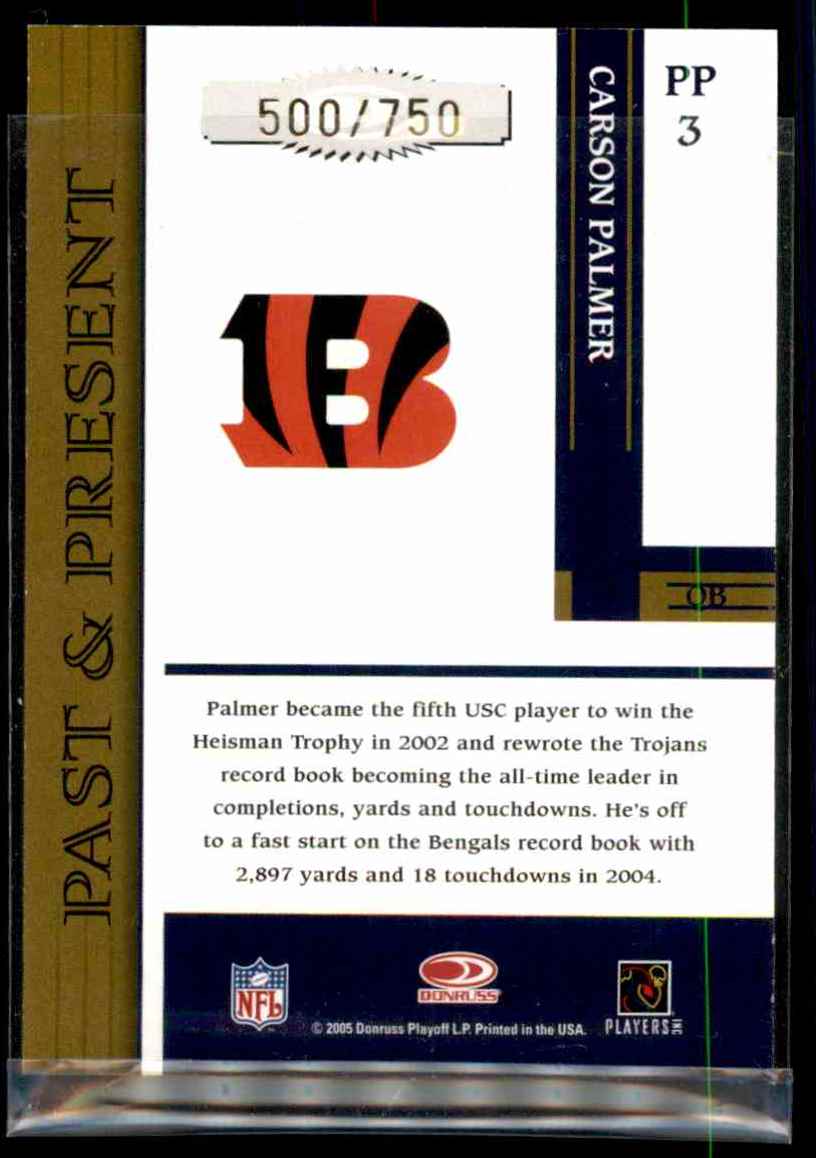 2005 Donruss Gridiron Gear Past & Present Gold Carson Palmer #3 card back image