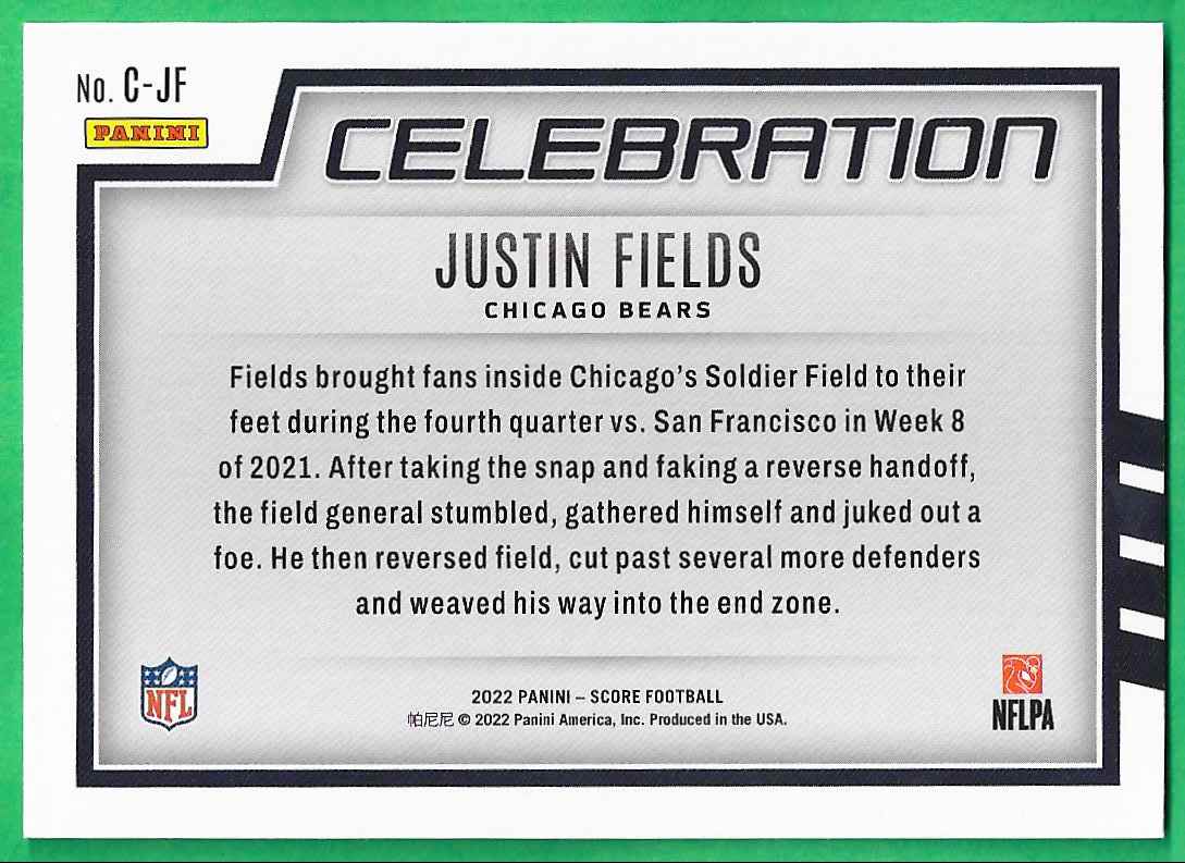 2022 Score Celebration Justin Fields #C-JF card back image
