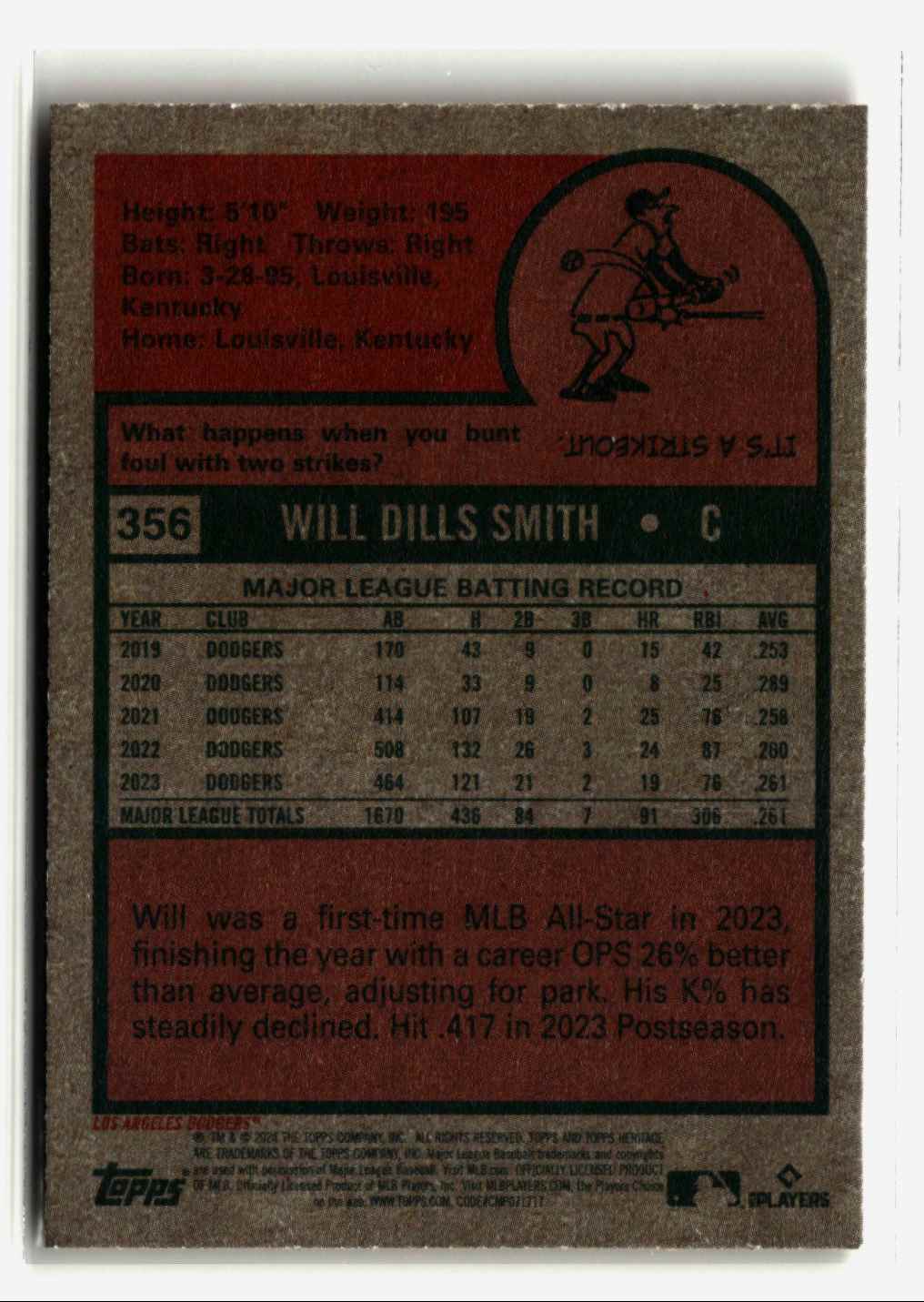 2024 Topps Heritage Will Smith #356 card back image