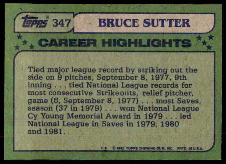 1982 Topps Bruce Sutter All-Star #347 card back image