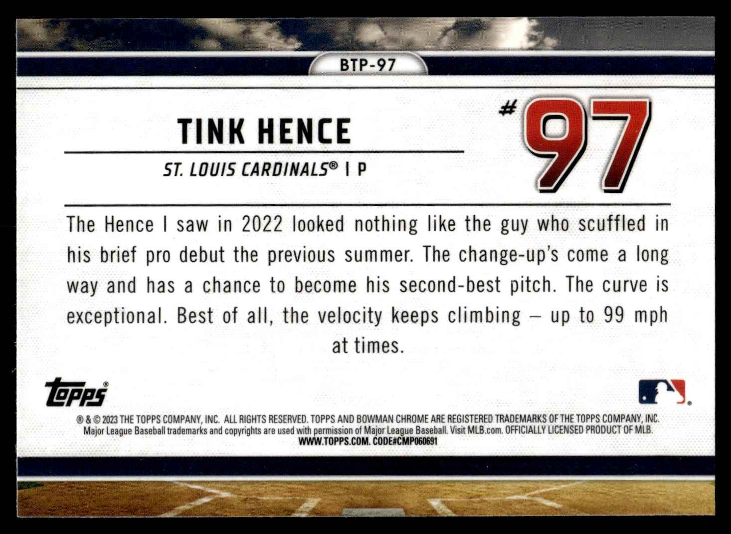 2023 Bowman Scouts’ Top 100 Tink Hence #BTP-97 card back image