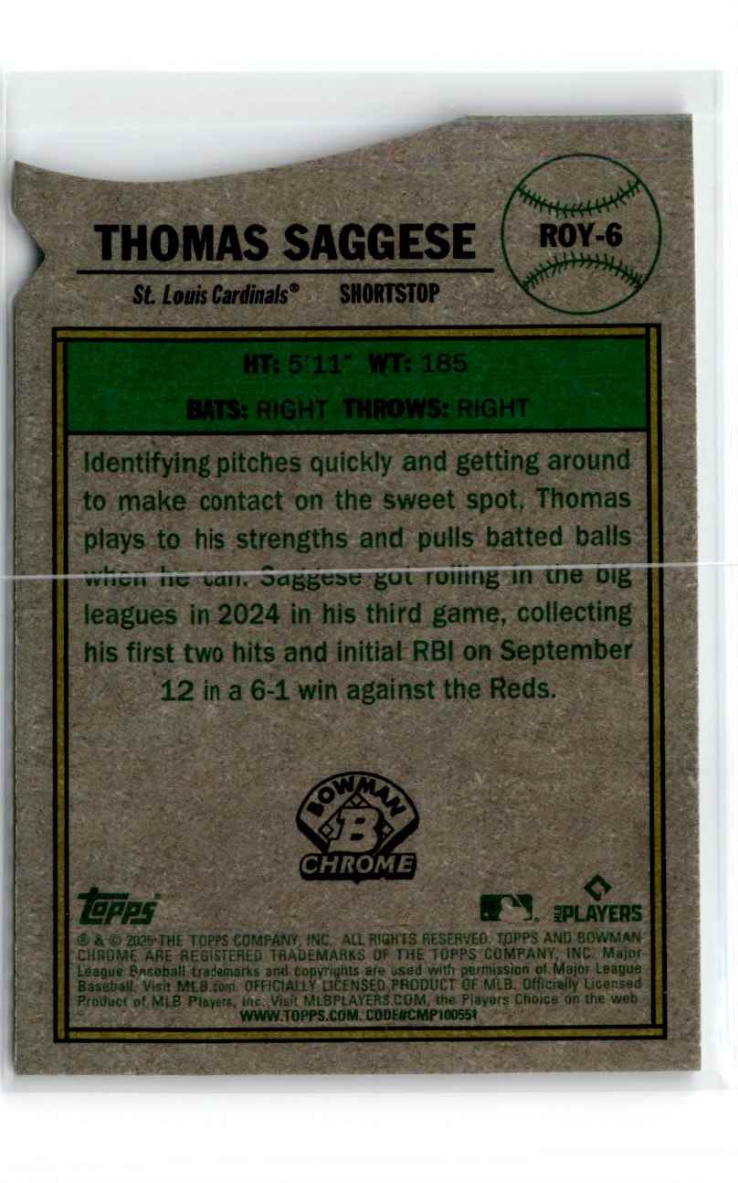 2025 Bowman Rookie of the Year Favorites Thomas Saggese #ROY-6 card back image