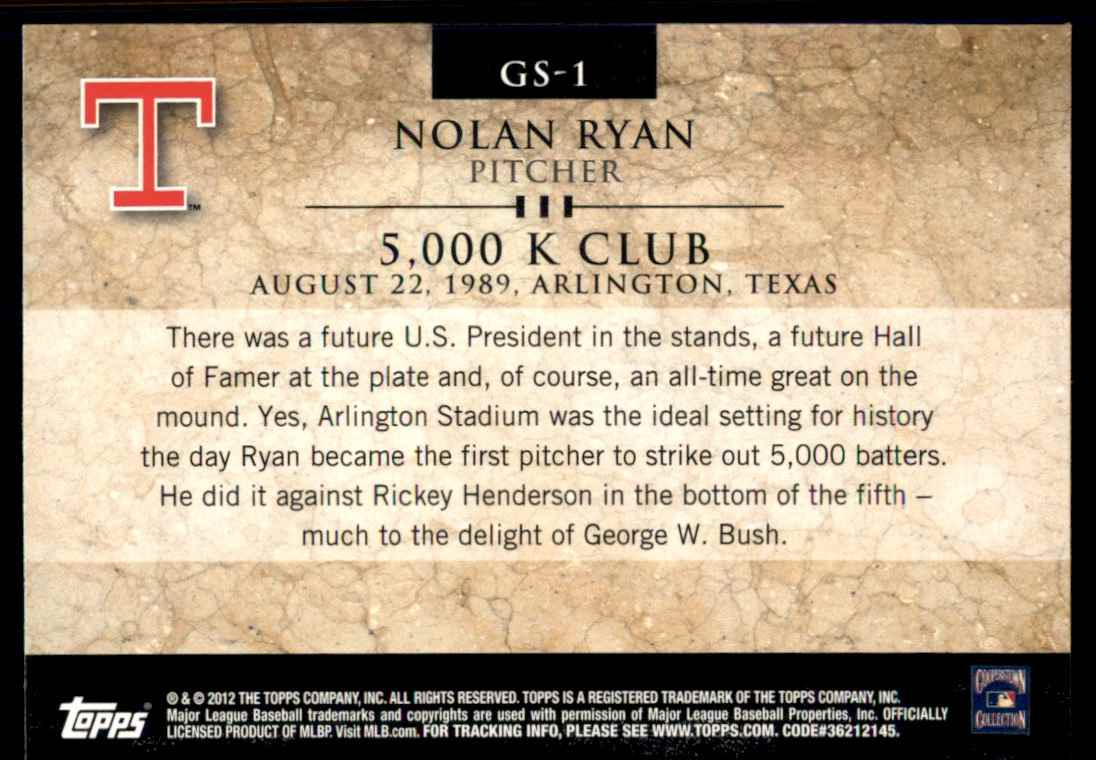 2012 Topps Gold Standard Nolan Ryan #GS-1 card back image