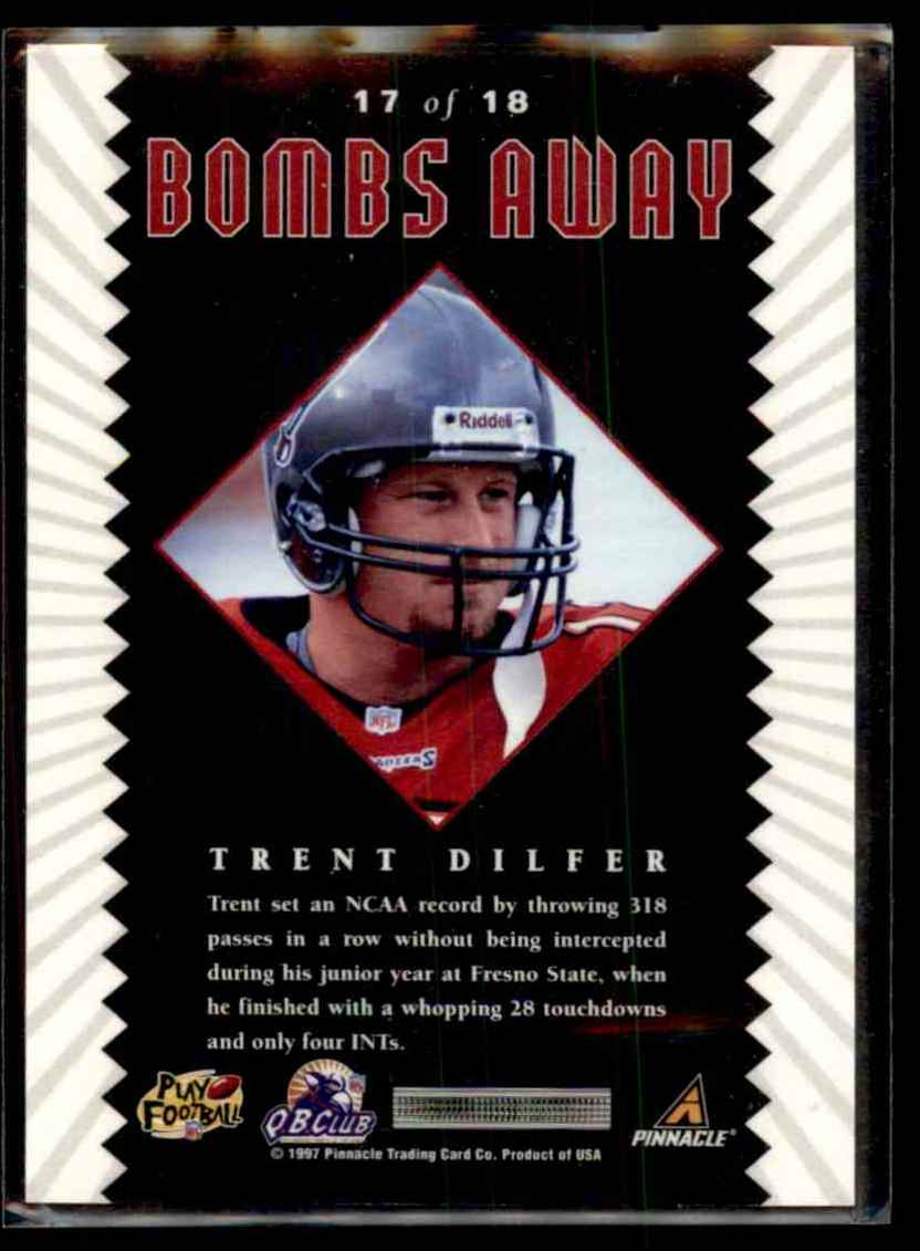 1997 Pinnacle X-Press Bombs Away Trent Dilfer #17 card back image
