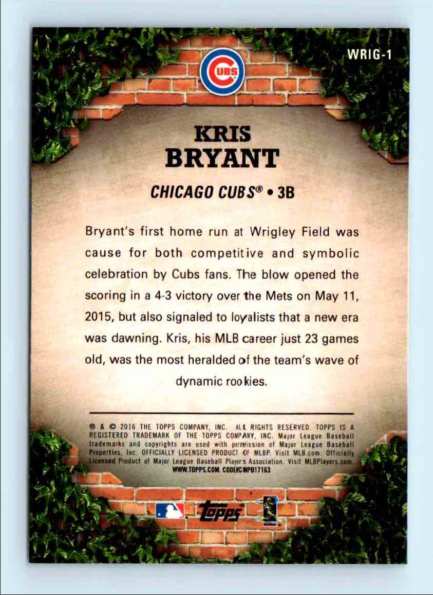 2016 Topps Series 1 Kris Bryant #WRIG-1 card back image