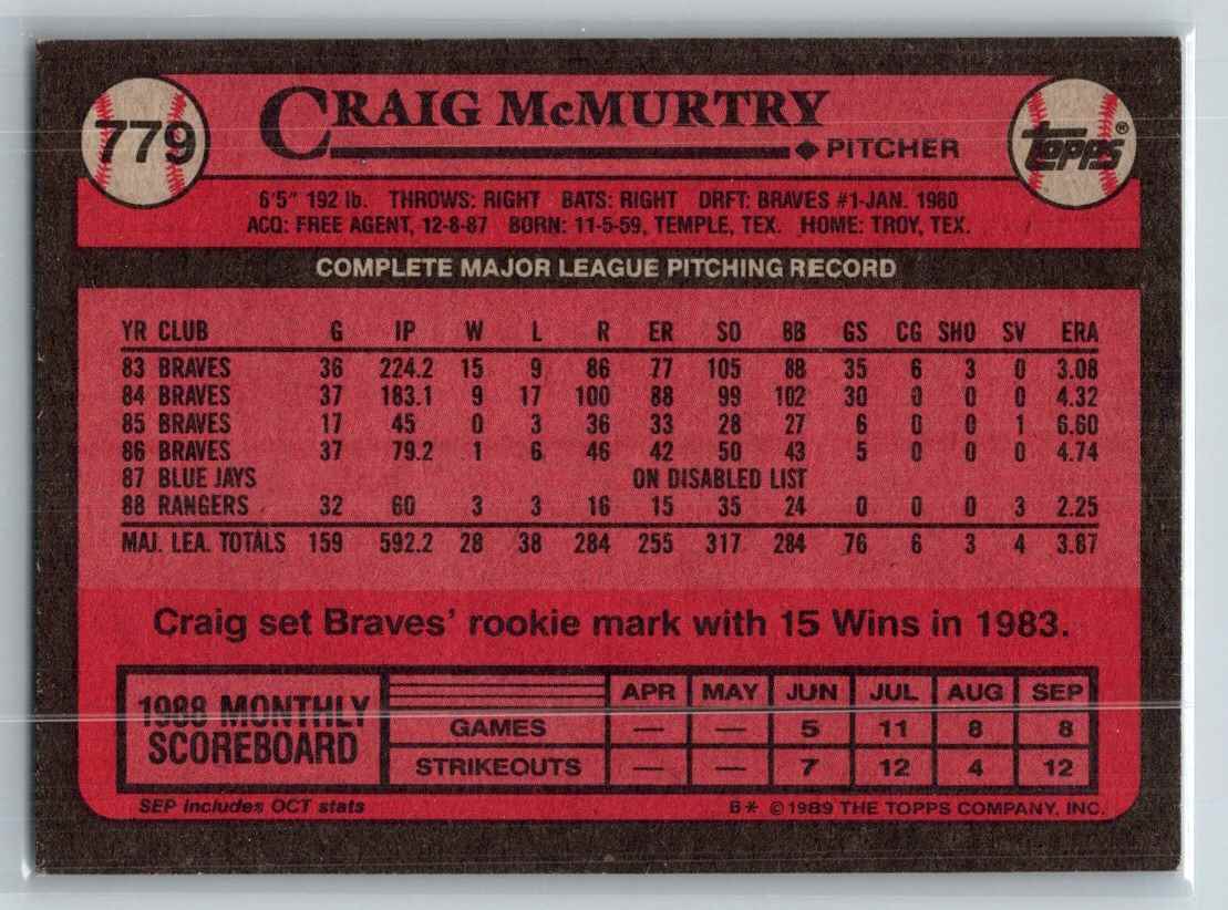 1989 Topps Craig McMurtry #779 card back image