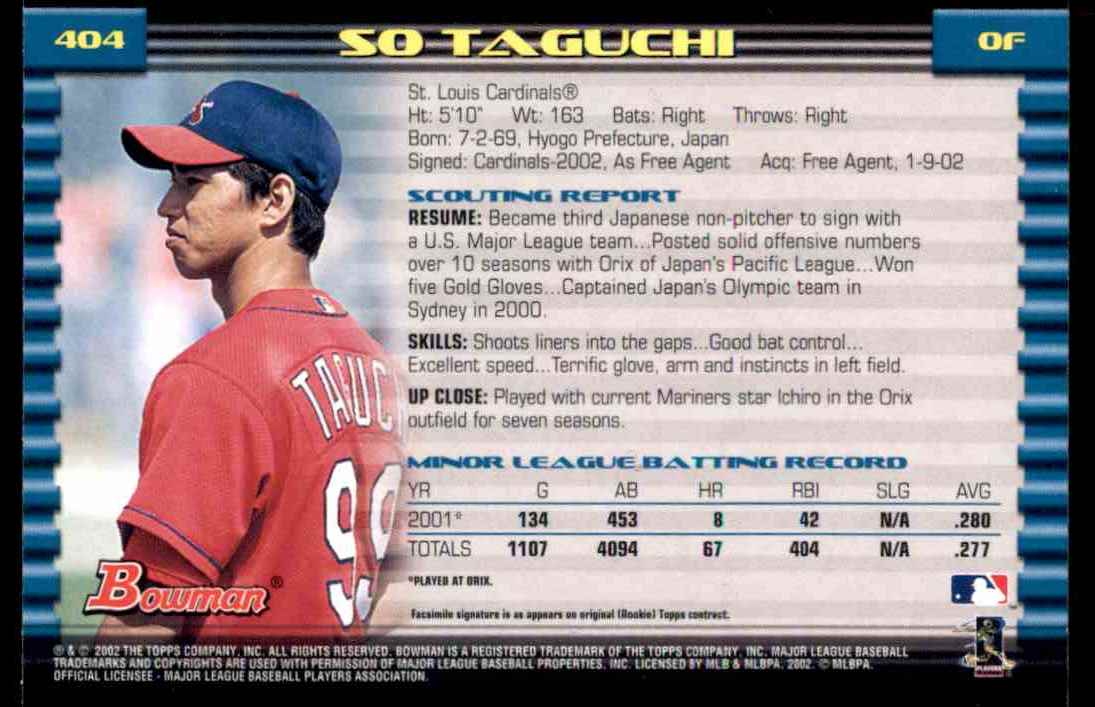 2002 Bowman Bowman So Taguchi #404 card back image