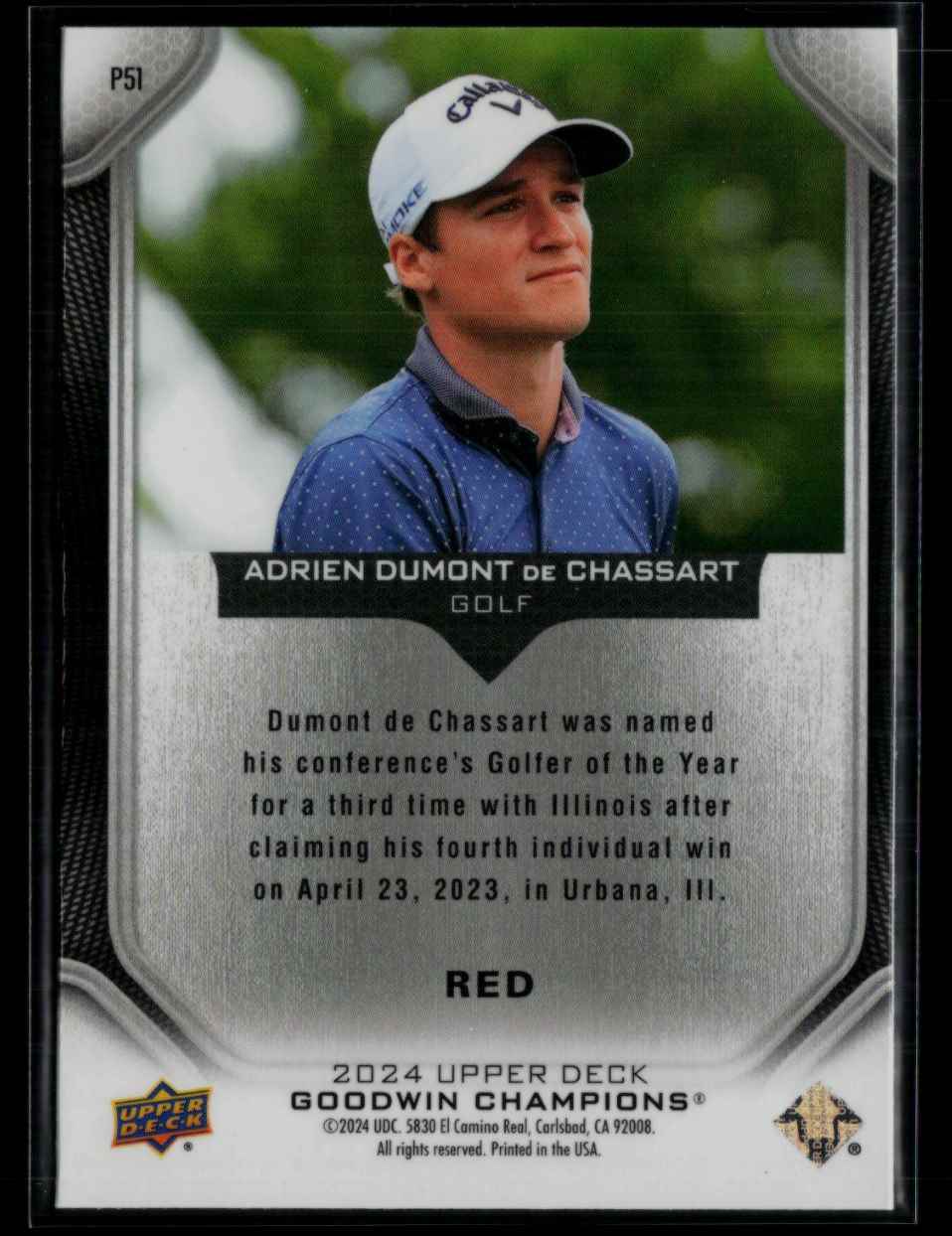 2024 UD Goodwin Champions Platinum Red ADRIEN DUMONT DE CHASSART #P51 card back image