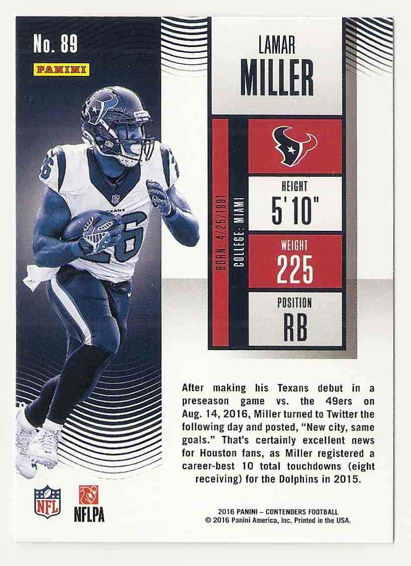 2016 Panini Contenders Lamar Miller #89 card back image