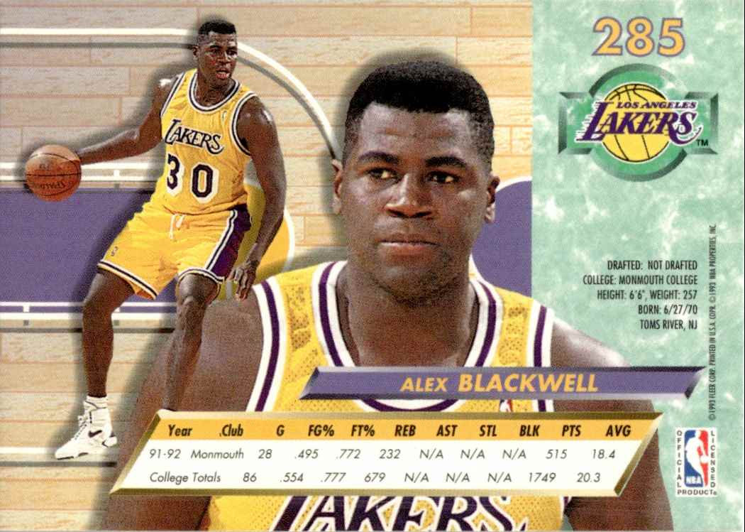 1992-93 Fleer Ultra Alex Blackwell #285 card back image