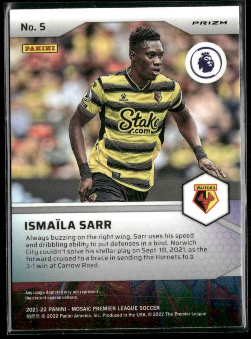 2021 Mosaic Premier League Pitch Masters Silver Ismaila Sarr #5 card back image