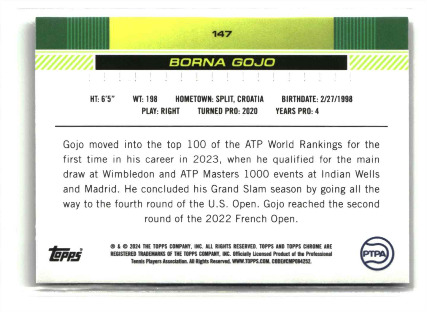 2024 Topps Chrome Prism Refractor BORNA GOJO #147 card back image