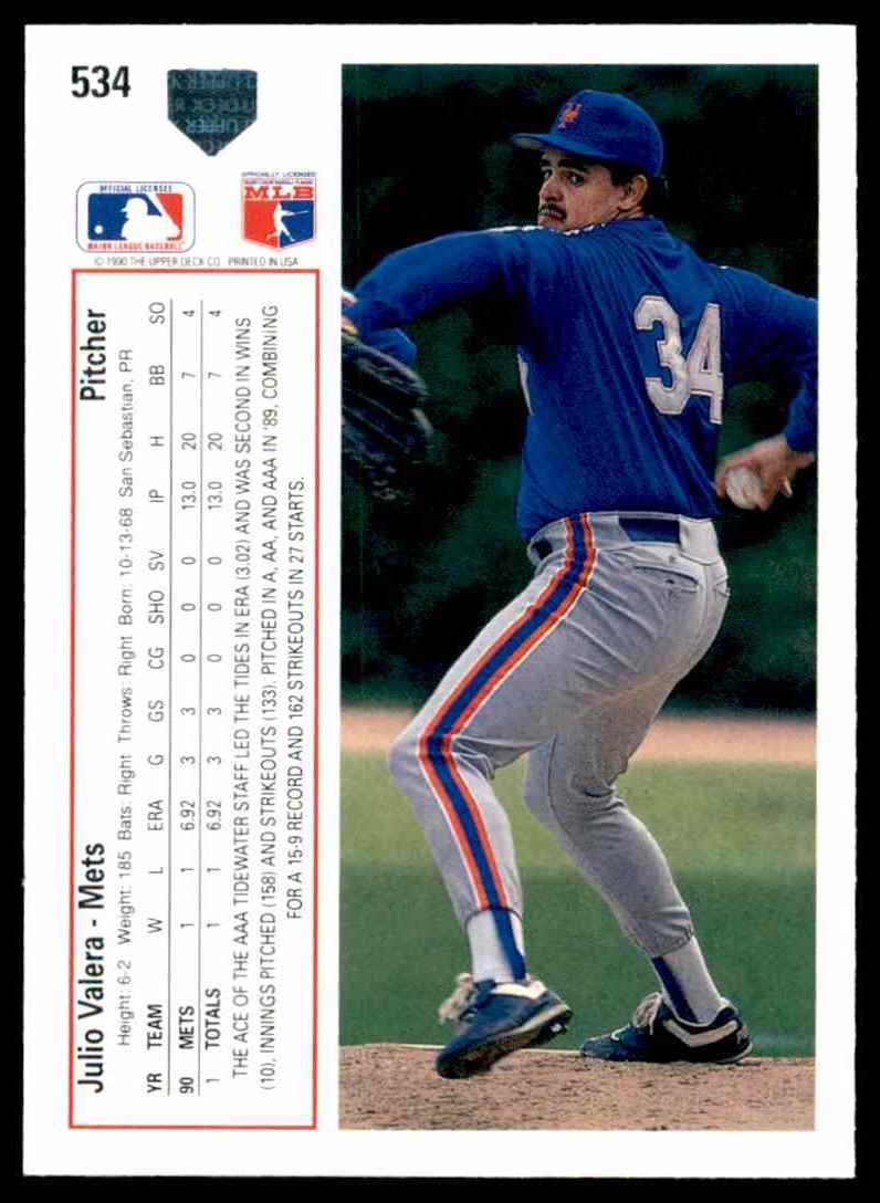 1991 Upper Deck Upper Deck Baseball Julio Valera #534 card back image