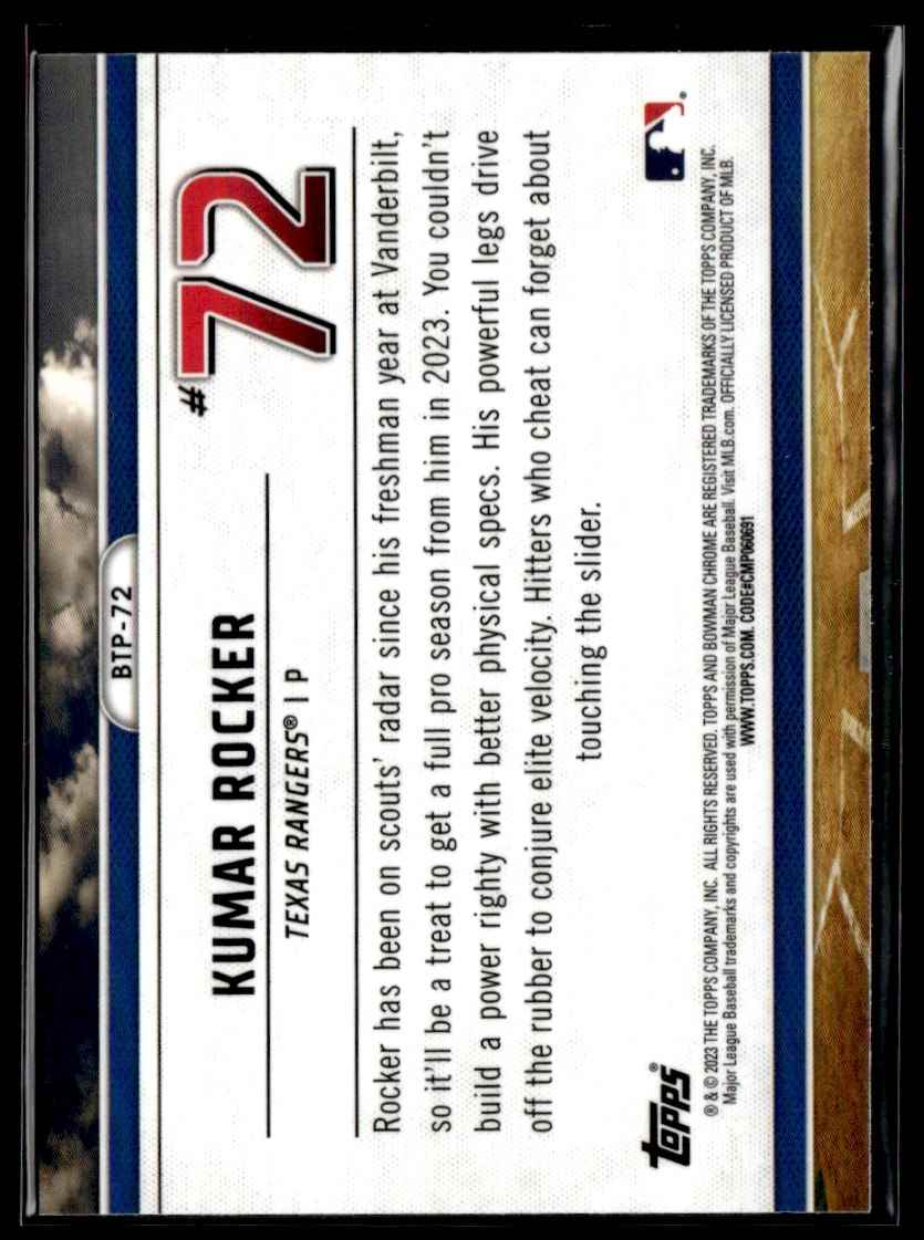 2023 Bowman Scouts’ Top 100 Kumar Rocker #BTP-72 card back image