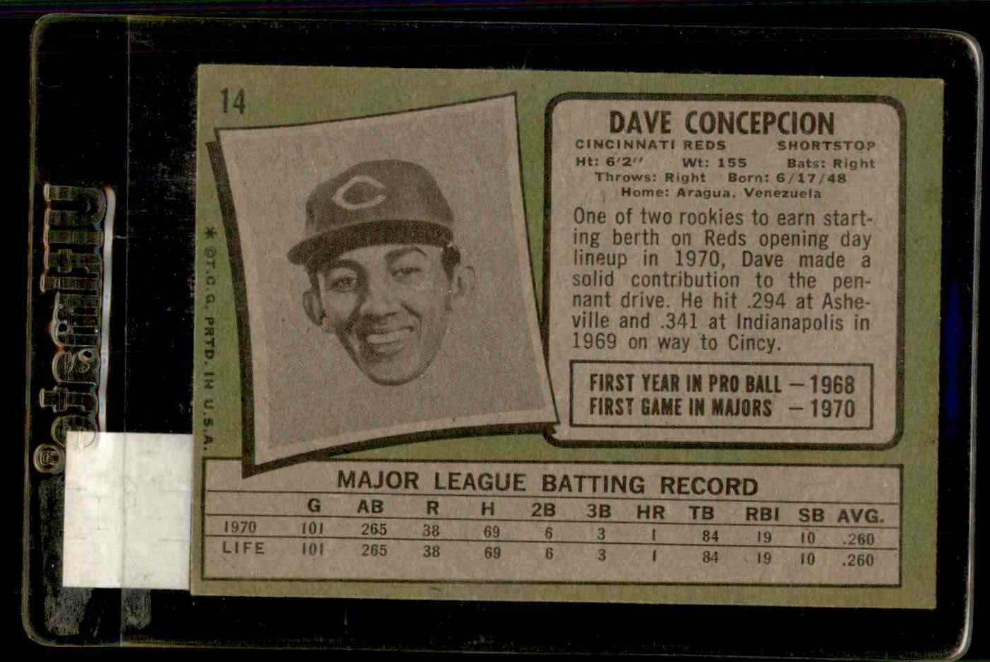 1971 Topps Dave Concepcion #14 card back image