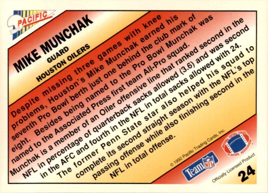 1992 Pacific Picks The Pros Gold Mike Munchak #24 card back image