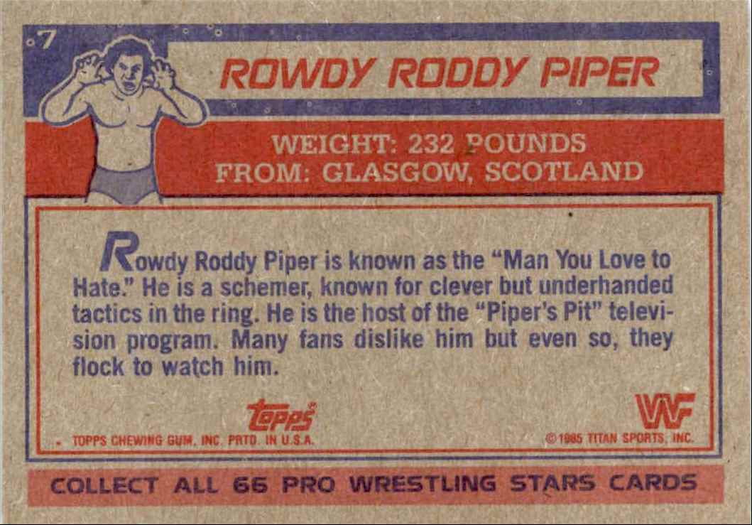 1985 Topps WWF Rowdy Roddy Piper #7 card back image