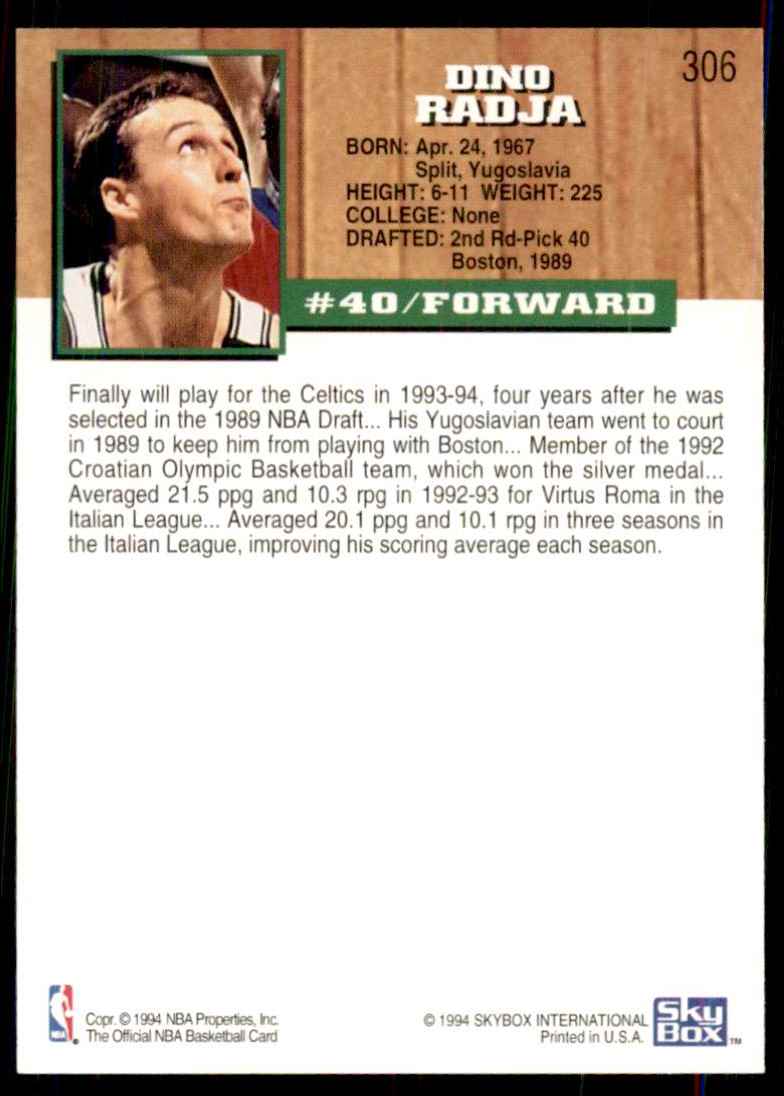 1993-94 Hoops Dino Radja RC #306 card back image