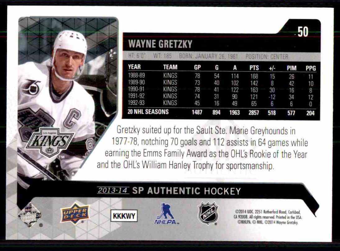 2013-14 SP Authentic Wayne Gretzky #50 card back image